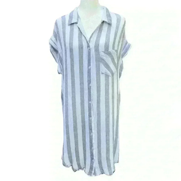 Umgee Dresses & Skirts - UMGEE Gray Striped Tunic Dress with Raw Hem Size S